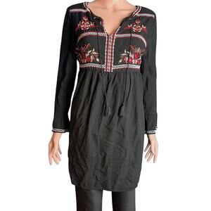 Beach Lunch Lounge Embroidered Tassel Bell Sleeve Baby Doll Tunic Boho Retro S/P